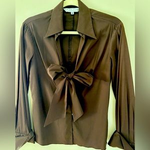 Trina Turk Bow Tie Shirt in Chocolate Brown
